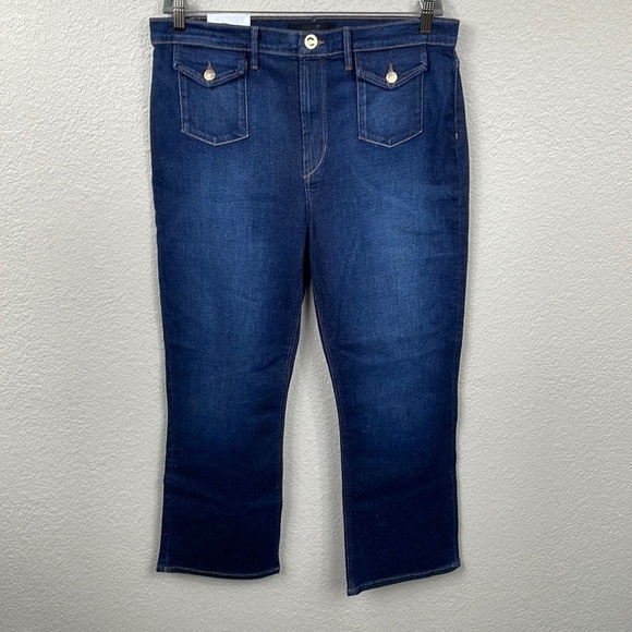 New Joes Jeans 70s Patch Pocket High Rise Bootcut Dark Blue Denim Sz 34 - Picture 3 of 15
